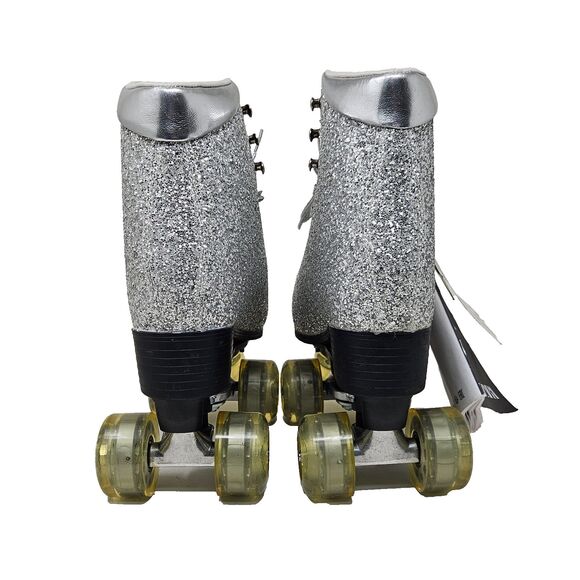 ZARA Rhinestone Roller Skates Limited Edition Four Wheels Sz 7.5 Silver Sparkle - Picture 7 of 11